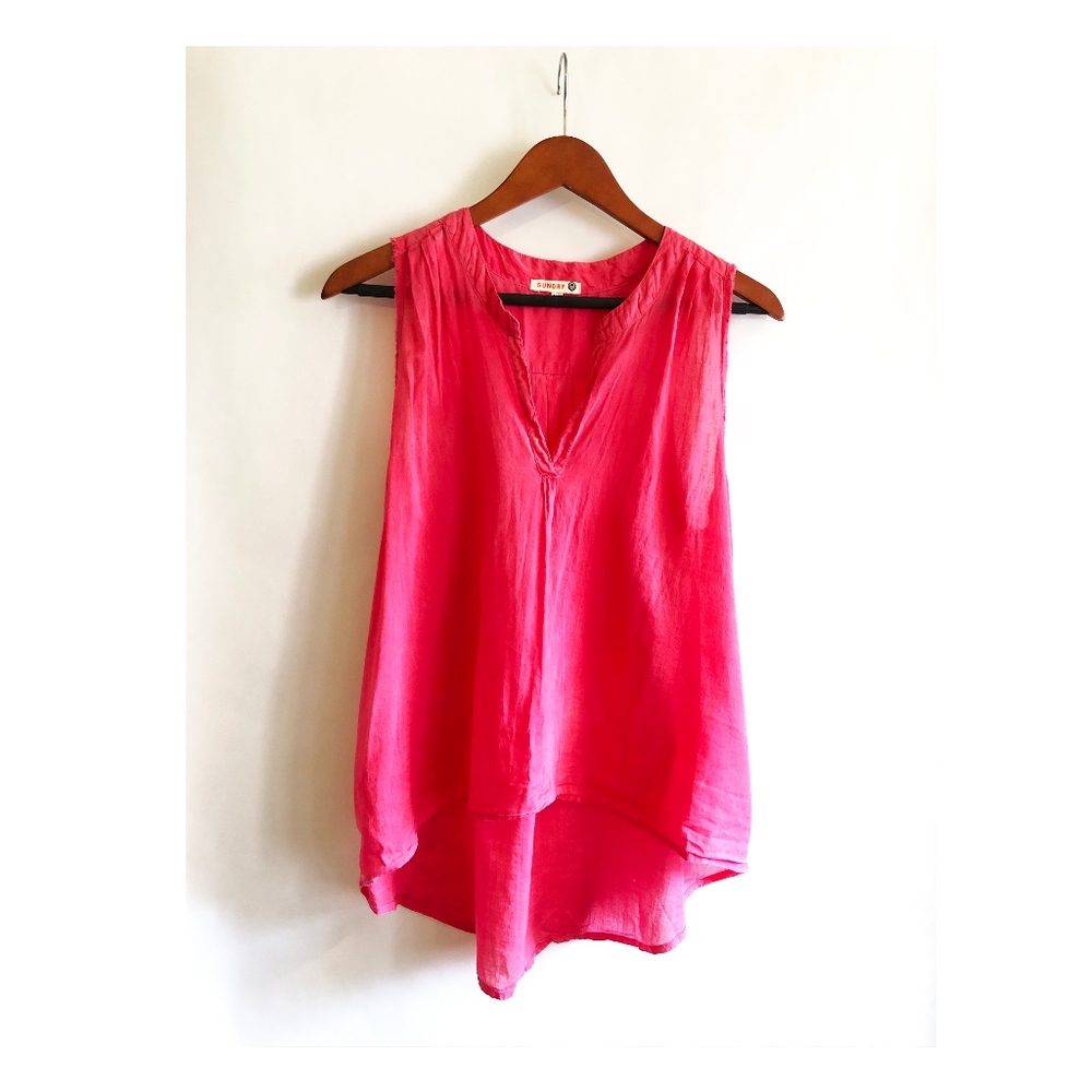 Sundry V Neck High Low Tank Top Hot Pink Light Wt